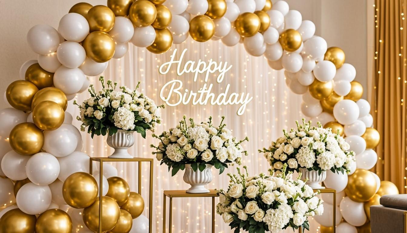 Beautiful birthday party with floral decorations and themed setup
