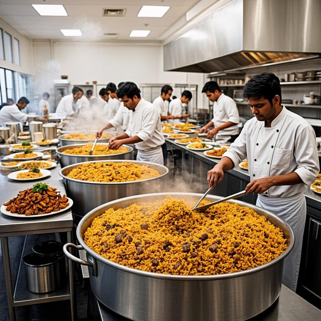 Large-scale food preparation for bulk catering orders