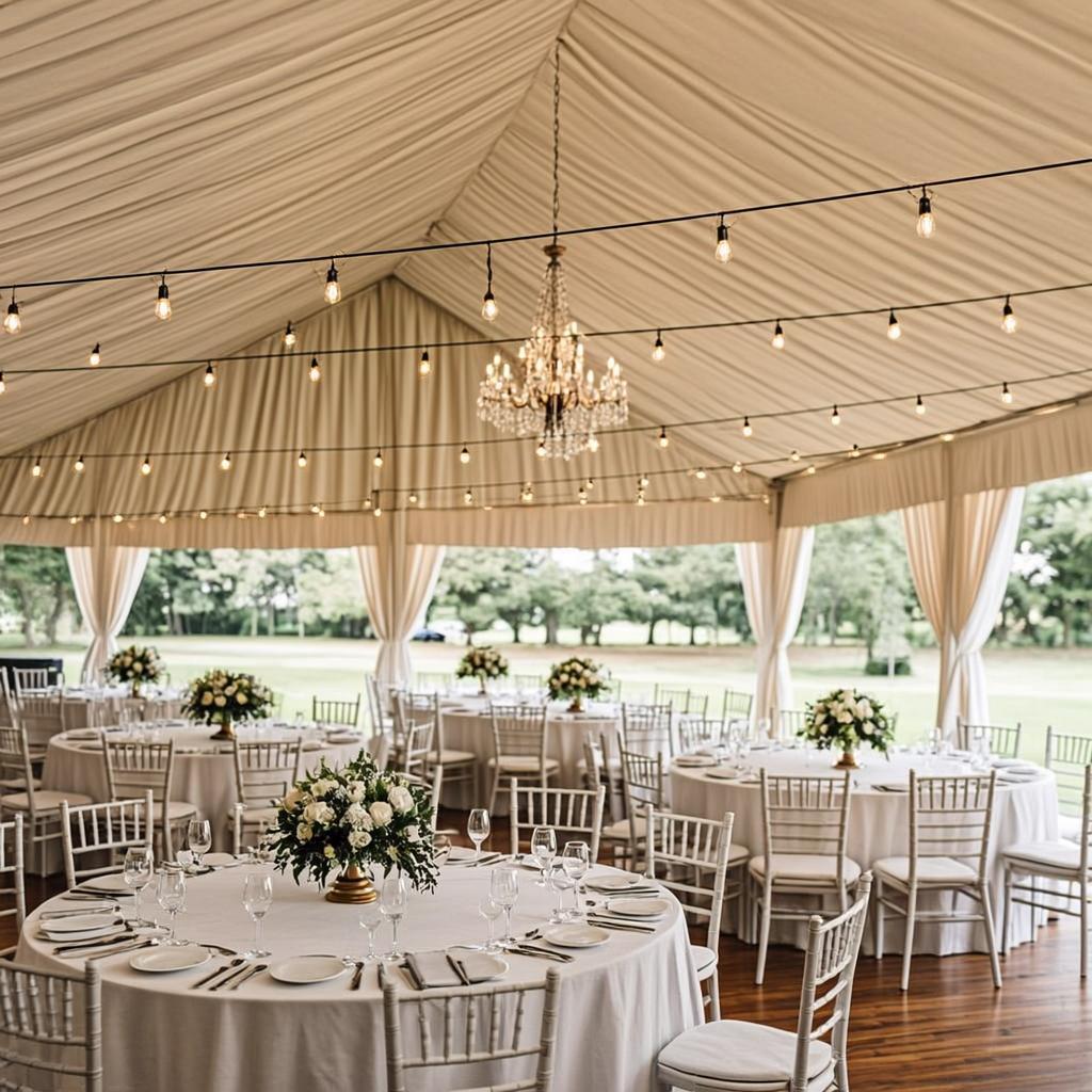 Elegant outdoor tent and furniture rental setup